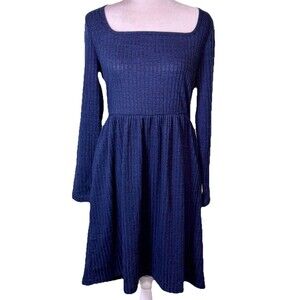 Women’s Ribbed Knit Cozy Sweater Dress Soft Girl Babydoll Square Neck Sz‎ Lg NEW